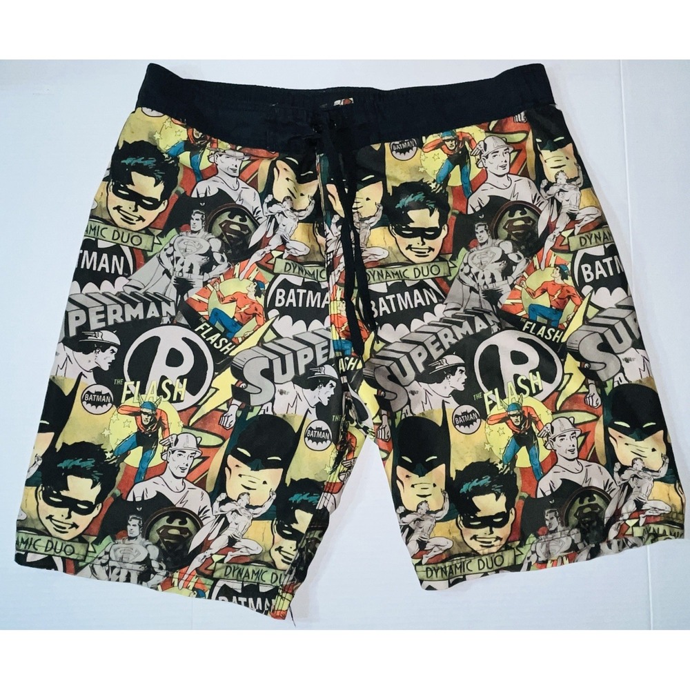 DC Comics Board‎ Shorts Men's XL Black Yellow Superhero Pockets Batman Superman